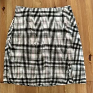 Pink, black and white plaid mini skirt